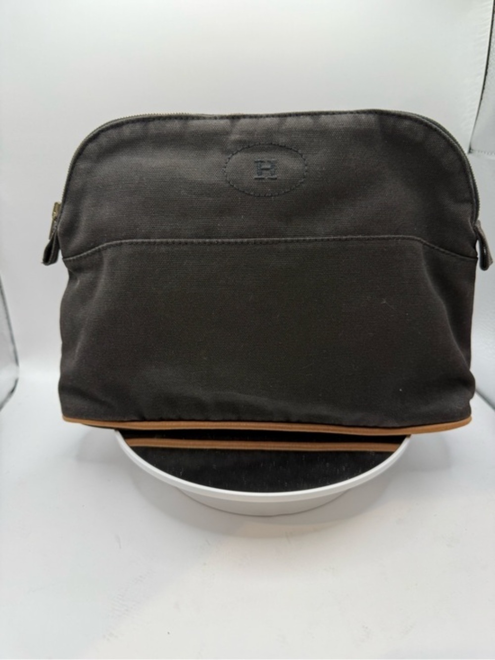 Hermès Paris Black Charcoal Canvas Travel Toiletry Cosmetic Pouch Made in France